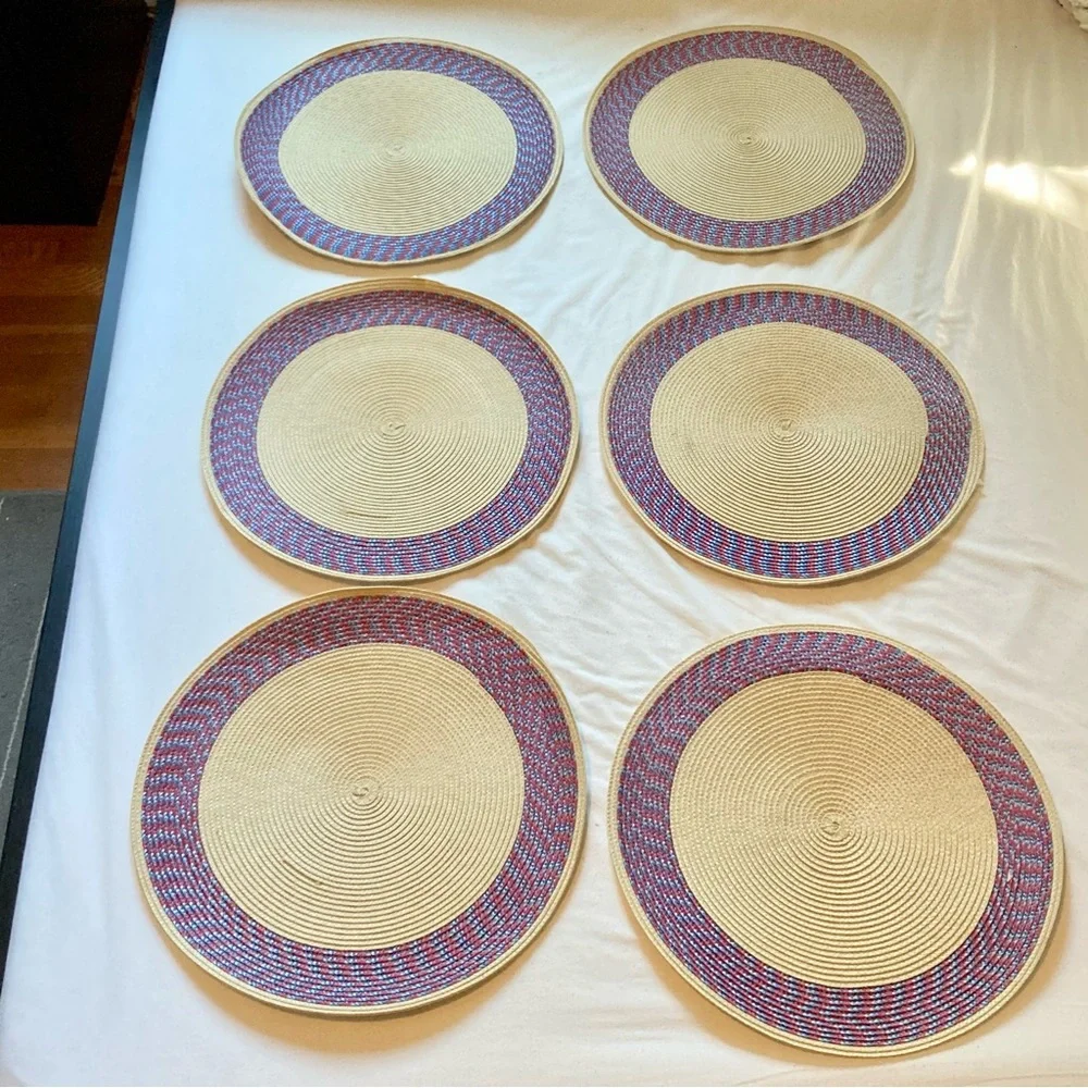 SONOMA Round Braided Placemats  Set of 6 Red and Blue Colorful 15